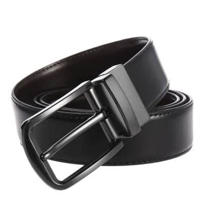 3.3CM Mens Leather Belt - Reversible Type - Brown and Black Color- Durable Pin Buckle -STM