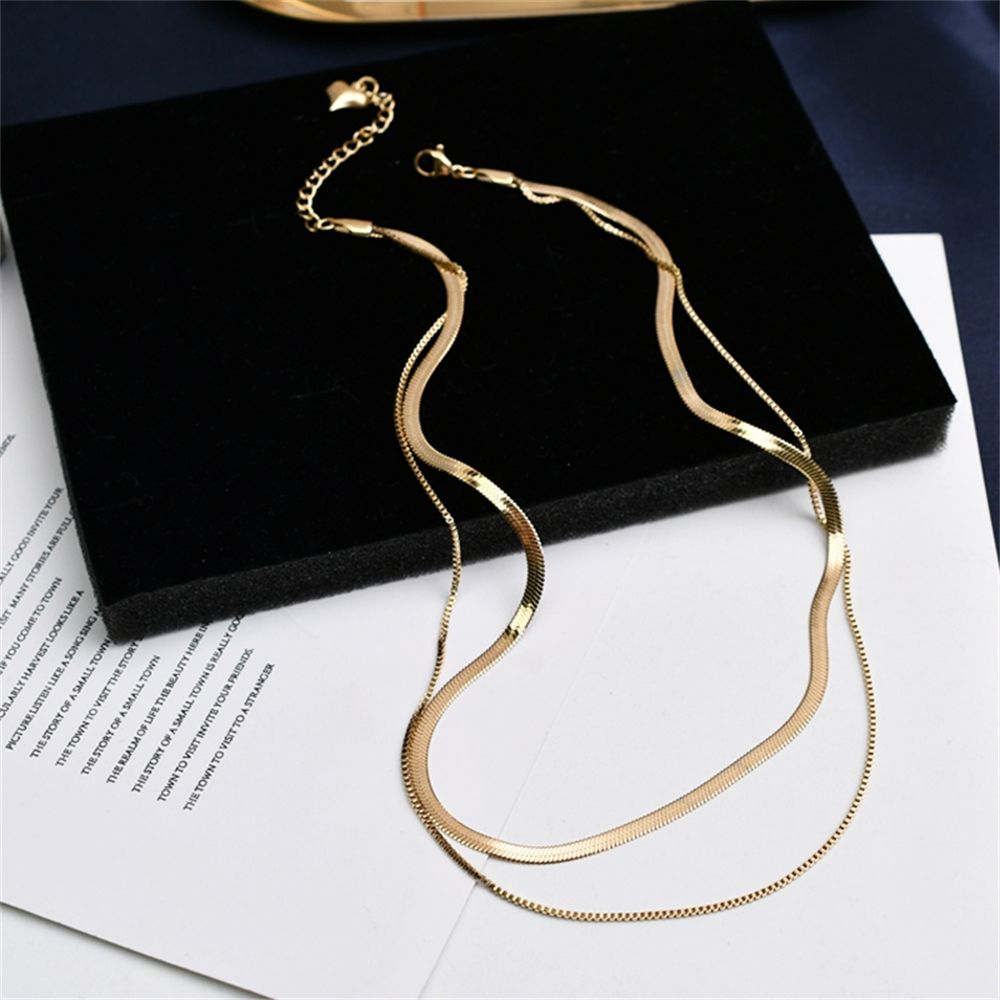 WITTYSTORE16E1 Fashion Versatile Solid Filled Korean Double Layered Necklace Snake Bone Chain Clavicle Chain 18K Gold Plated