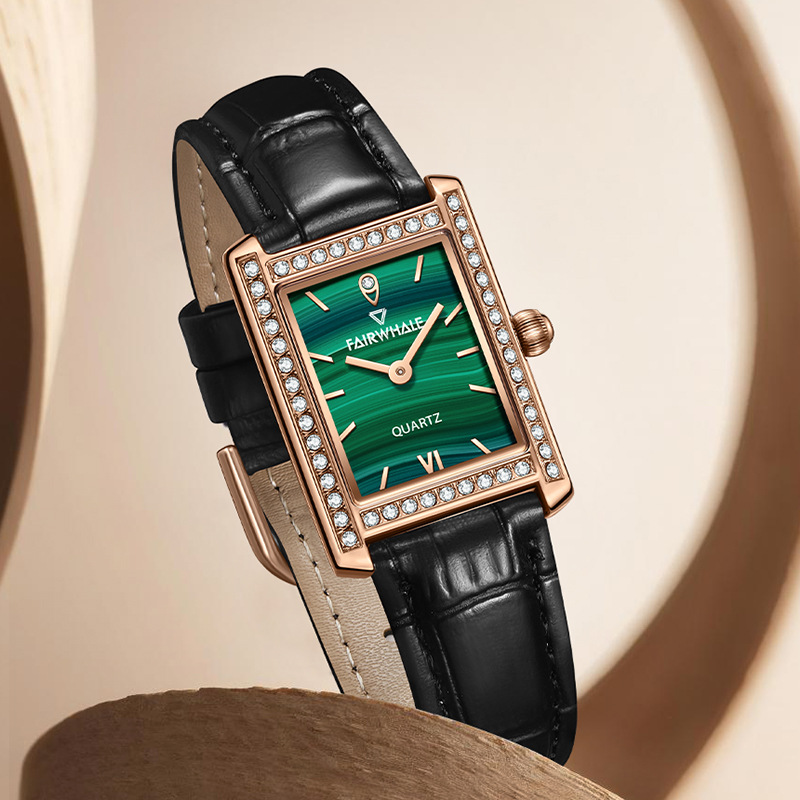Mark Huafei hàng hiệu cho nữ khí tiktok Bộ đính đá thời trang đơn giản nhỏ đồng hồ màu xanh lá cây không thấm nước sang trọng phụ nữ Đồng hồ