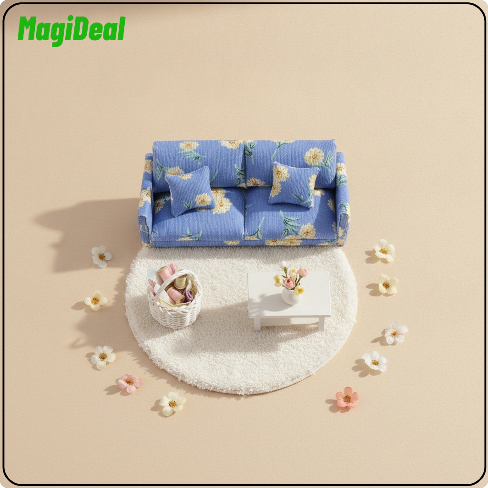 MagiDeal Floral Print Dollhouse Sofa with Pillows Decorative Miniature Double Sofa Lifelike Miniature Couch Elegant for Hobbyists ราคา 2,751 บาท*ส่งฟรี