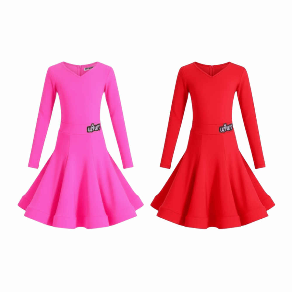 LYSANDERX Bóng loáng Váy nhảy Latin Cha Cha Áo dài tay Váy Ladin cho bé gái Đầy màu sắc Rumba Trang phục biểu diễn Latin Đào tạo