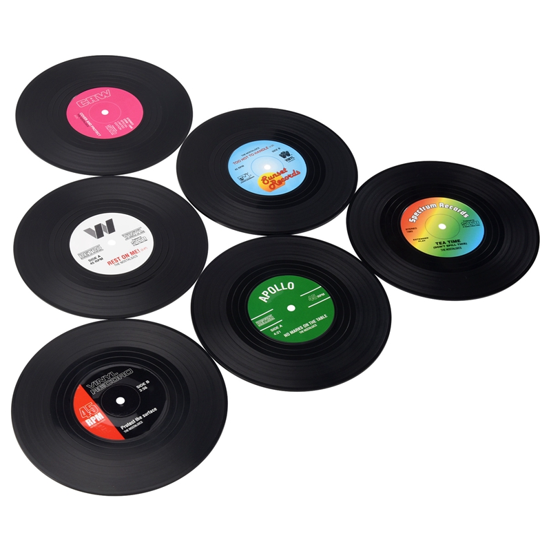 6pieces / Set Retro Vinyl Disc Drink Coasters
