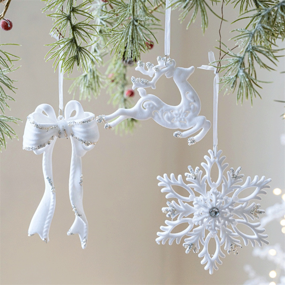 White Christmas Ornament Handmade Hanging Bow Hanging Ornament Multi-Piece Packaged Christmas Decor for Christmas New Year Home Decor New Year Party Holiday Season Family Gathering Decoration