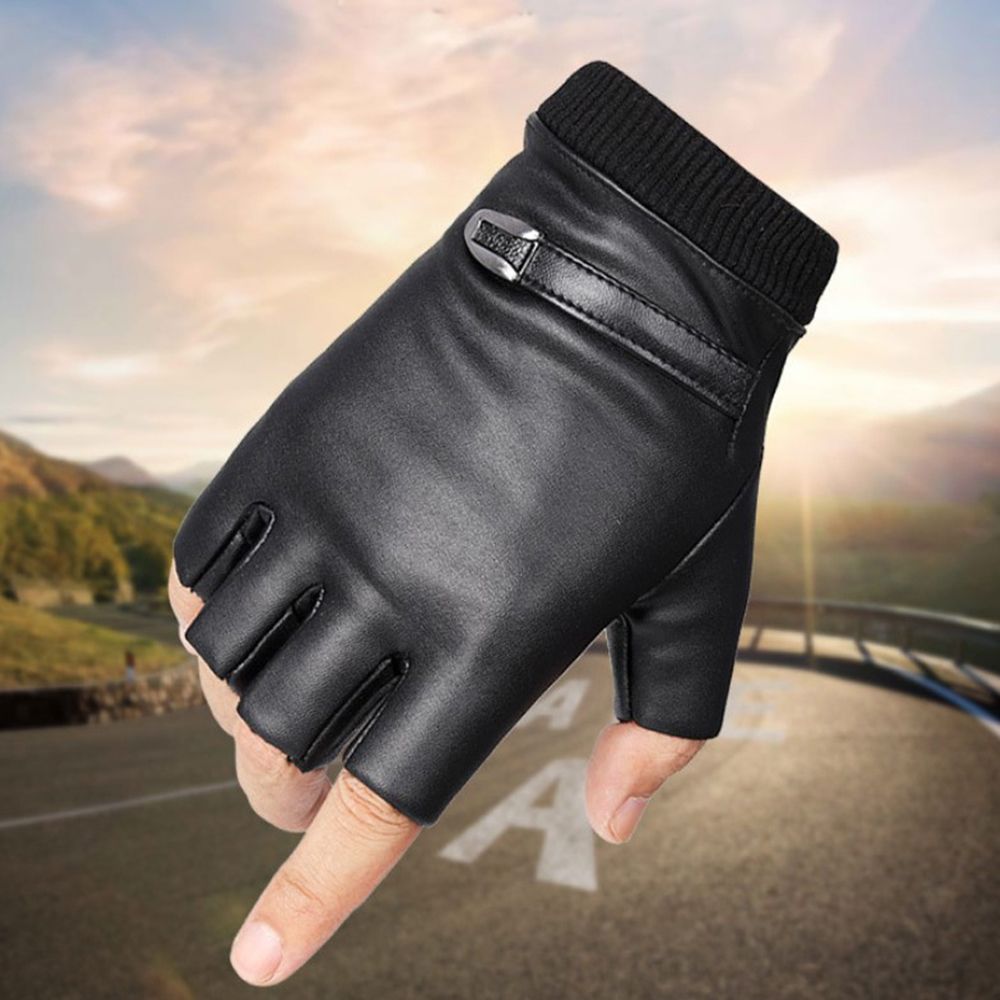 Black Leather Fingerless Leather Gloves - Best Price in Singapore