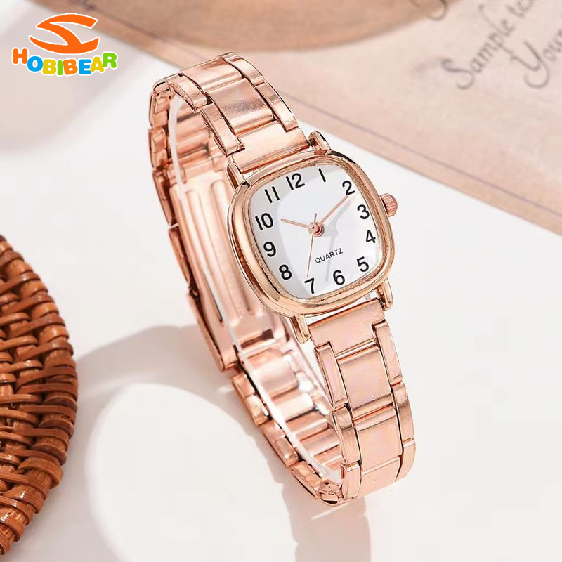 HOBIBEAR Elegant Square Quartz Watch for Women with Rose Gold Metal Bracelet ราคา 74 บาท*ส่งฟรี
