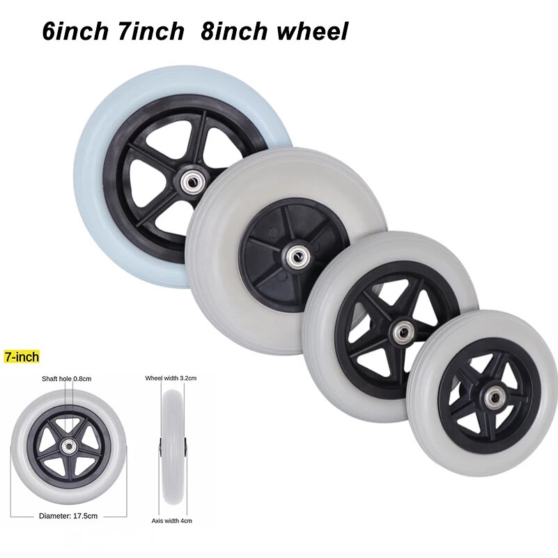 【Seasonal Sale】 6 Inch 7 Inch 8 Inch Wheelchair Front Wheel Replacement Solid Tire Wheel Wheelchair Casters Replace Diameter 8mm Parts