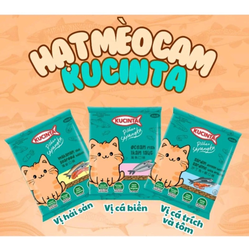 Thức ăn mèo hạt mèo Kucinta vị cá, hải sản hấp dẫn 1kg