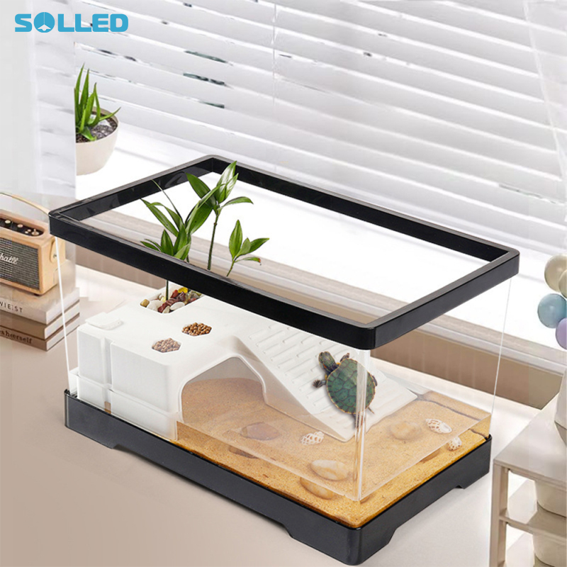 Transparent Turtle Tank Aquarium Fish Tank With Bottom Drain Reptile Tank With Basking Platform Open Breeding Box For Turtle ราคา 344 บาท*ส่งฟรี