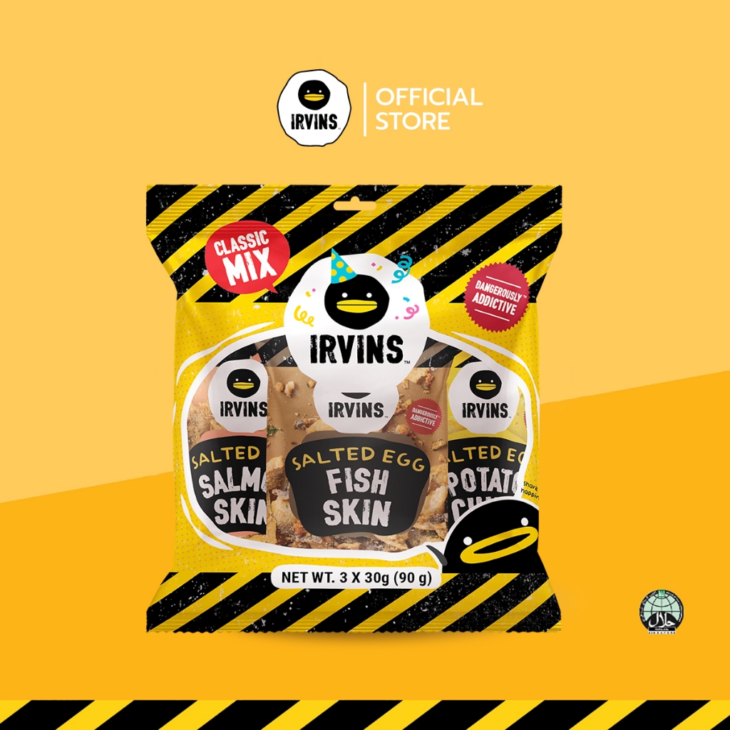 IRVINS Classix Mix 90 g ชุดเซ็ทออริจินัลเคลือบไข่เค็ม ขนาด 90 g (หนังปลาทอดกรอบ, มันฝรั่งทอดกรอบ, หนังปลาแซลมอนทอดกรอบ) ราคา 275 บาท*ส่งฟรี