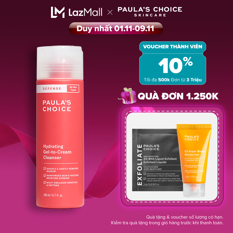 Sữa rửa mặt ngăn ngừa tác hại từ môi trường dành cho mọi loại da Paula’s Choice Defense Hydrating Ge