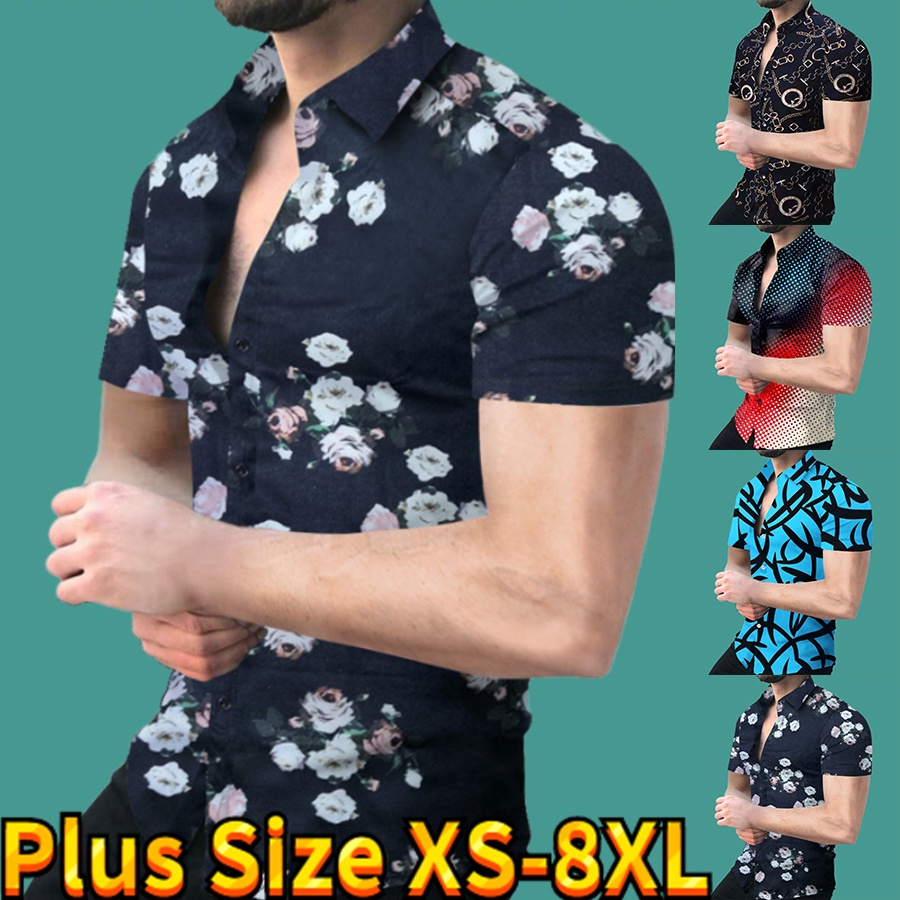Men's short-sleeved daily casual áo sơ mi mỏng cá tính áo sơ mi in thiết kế cổ điển mới áo sơ mi có nút-down xs-8xl