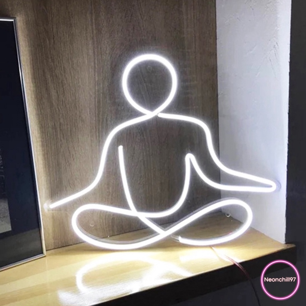 Đèn led neon yoga, neonchill97, 35 x 35 cm, màu trắng