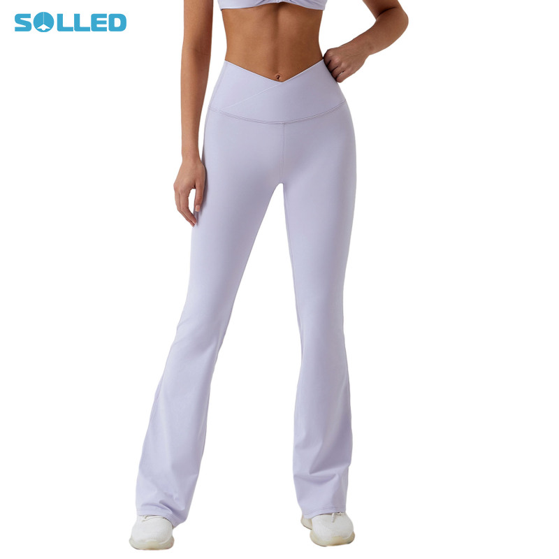 Women High Waist Flare Leggings Simple Solid Color Workout Yoga Pants Casual Workout Bell Bottom Leggings ราคา 455 บาท*ส่งฟรี