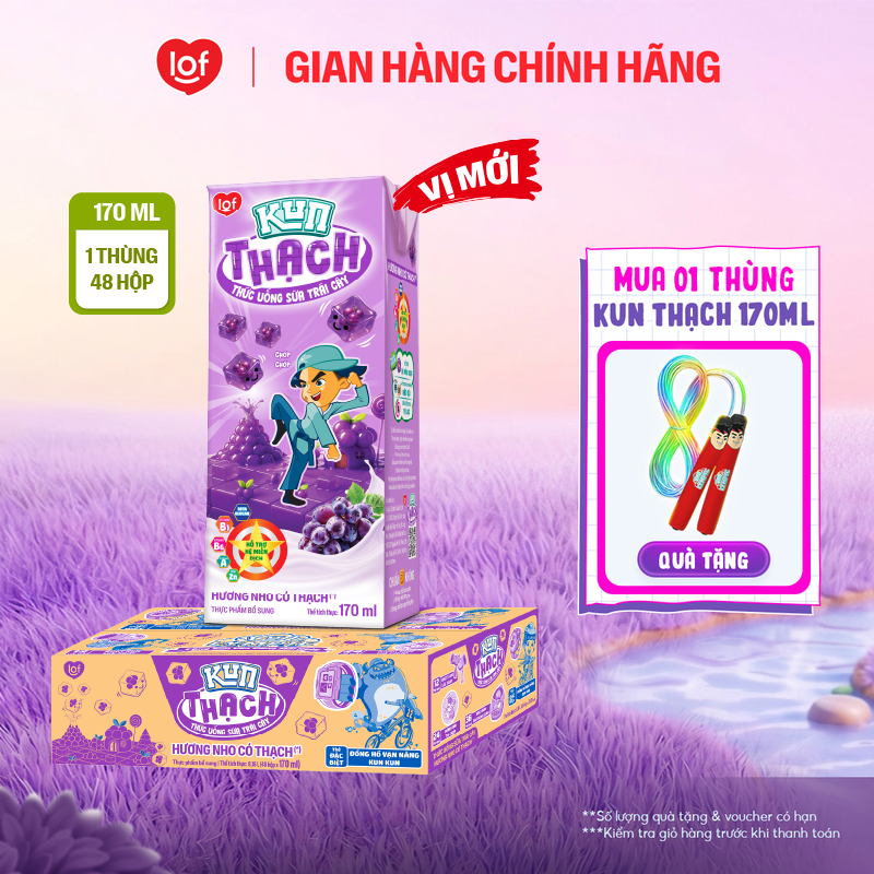 Sữa trái cây Kun vị nho có thạch thùng 48 hộp x 170ml