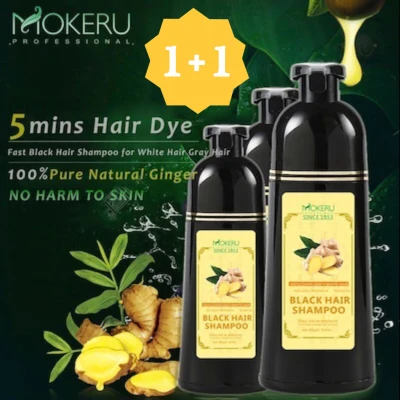 ❤ 1+1 ❤ MOKERU BLACK HAIR GINGER SHAMPOO FOR HEALTHY HAIR GROWTH HERBAL DYE