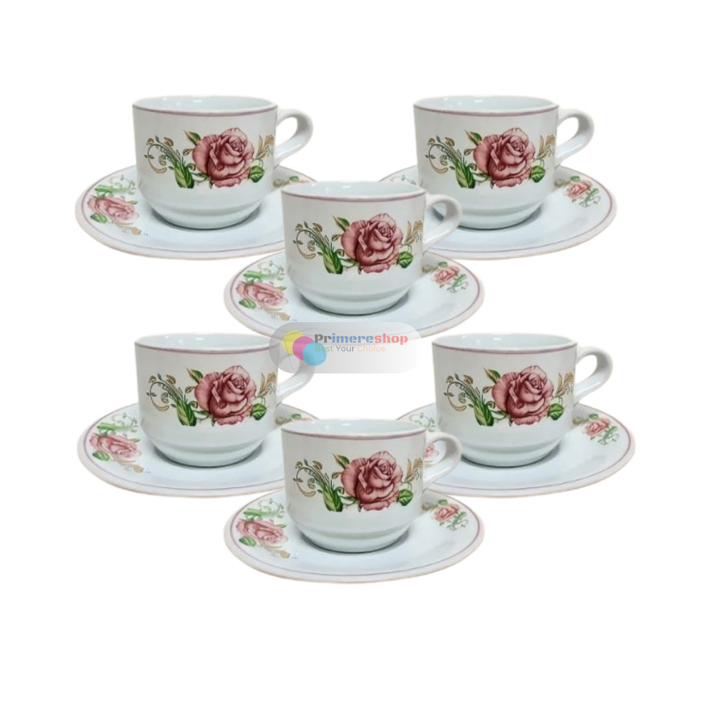 Gelas Kopi Set Keramik Cangkir Motif Bunga 1 Pack 6pcs
