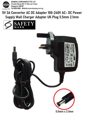 5V 3A Converter AC DC Adapter 100-240V AC- DC Power Supply Wall Charger Adapter UK Plug 5.5mm 2.1mm