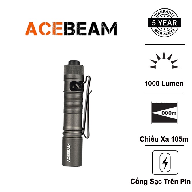 Đèn pin ACEBEAM POKELIT AA độ sáng 1000lm chiếu xa 105m pin 14500 ánh sáng trắng