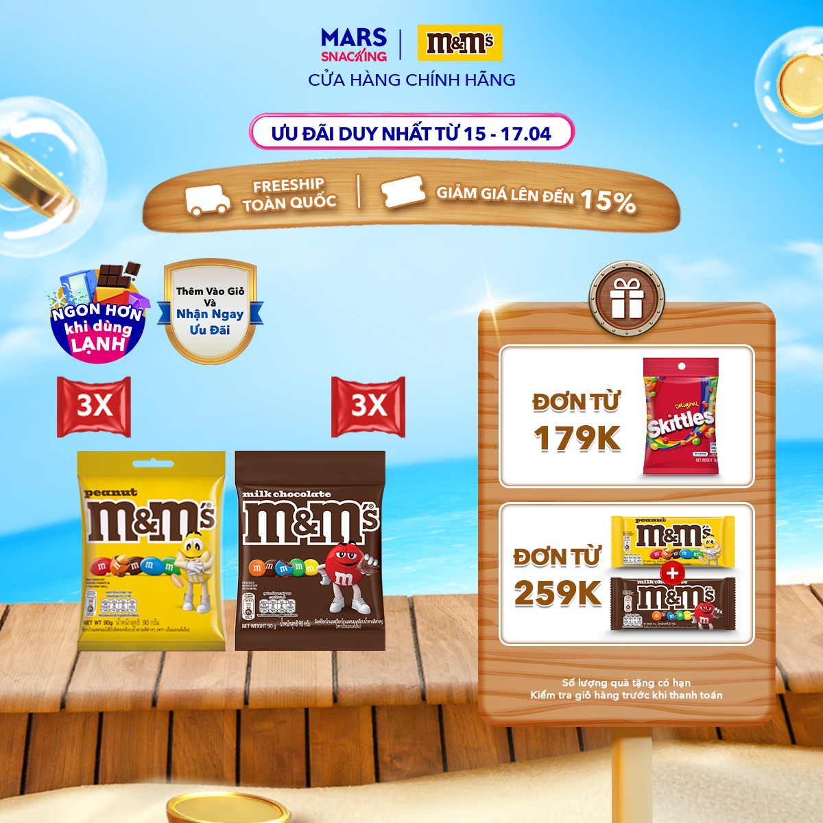 Combo 6 gói kẹo sô cô la sữa  sô cô la đậu phộng MM's 90g (90gx3 + 90gx3) socola