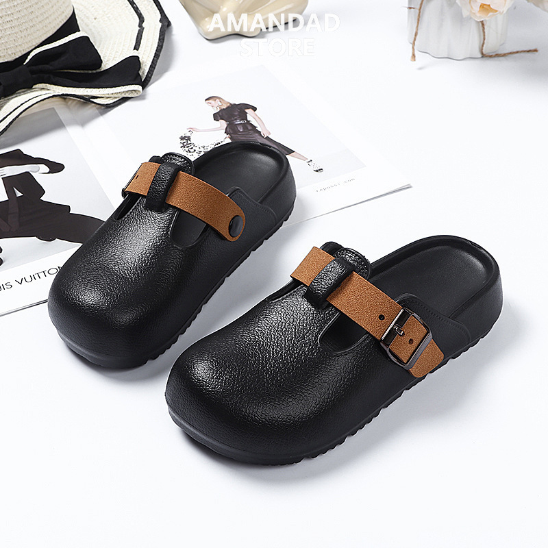 Qiaoyuluo Giày bệt phụ nữ mặc Xăng đan đi biển mới dày đế mũ trùm đầu kiểu túi Dép đi trong nhà phong cách