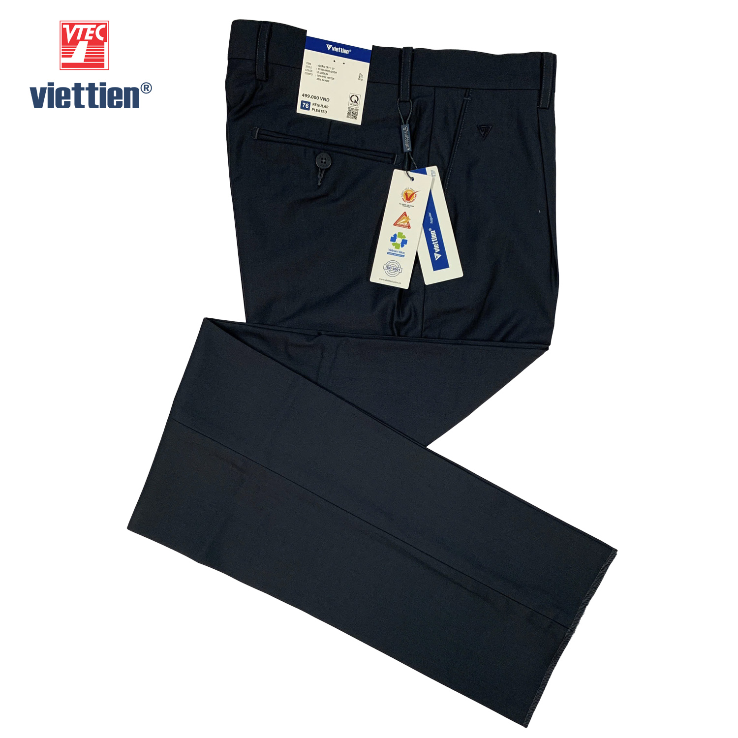 Viettien - Quần tây nam màu xám xanh đậm có ly regular - 499K