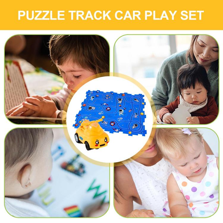 puzzle car track playset diy assembling rail play set for children battery 4