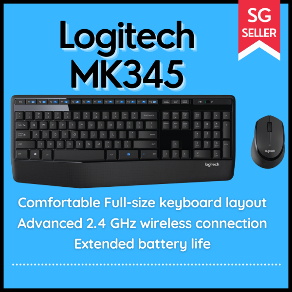 Logitech MK345 Wireless Combo Full-Sized Keyboard with Palm Rest and Comfortable Right-Handed Mouse - Black Singapore