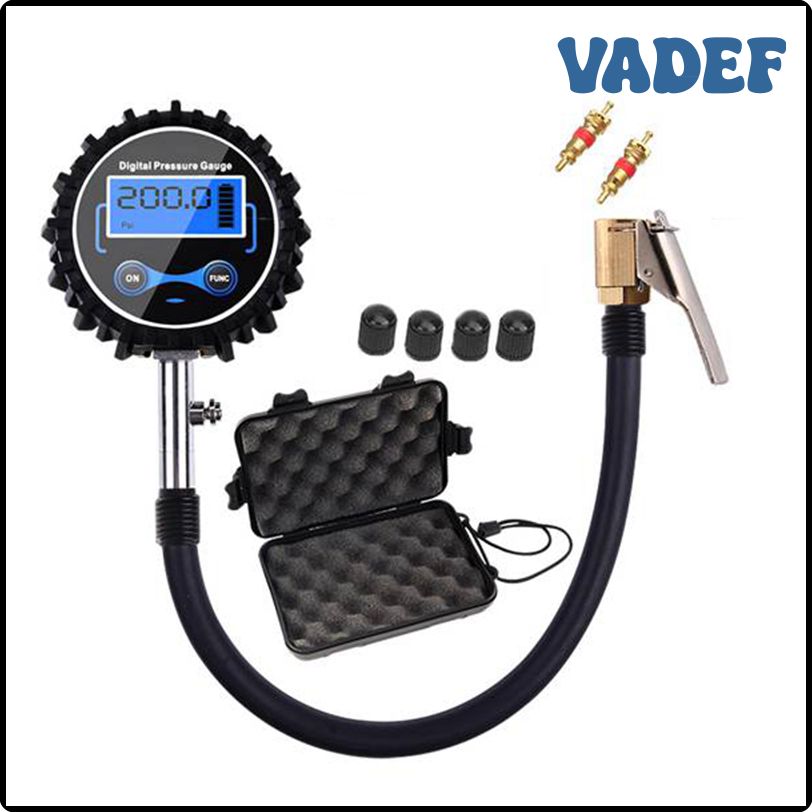 Máy đo áp suất Đồng hồ đo áp suất lốp lốp kỹ thuật số Vadef 3-200psi để nhanh chóng đo áp suất của lốp xe nhfgb