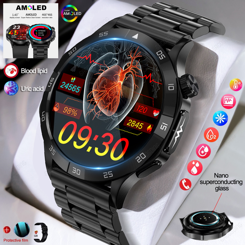 Blood Sugar Smart Watch Blood Lipid Uric Acid Health Monitor Sport Watch Smart ECG+PPG HD Bluetooth Call AI Voice Smartwatch SOS ราคา 8,373 บาท*ส่งฟรี