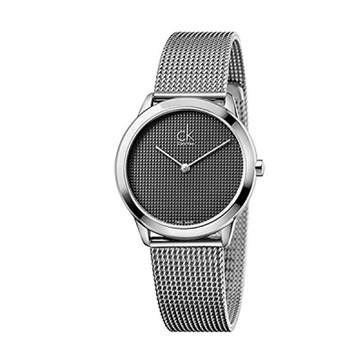 Calvin Klein Womens Ladies Silver Metal Mesh Bracelet Quartz Watch 35mm Grey Dial K3M2212X