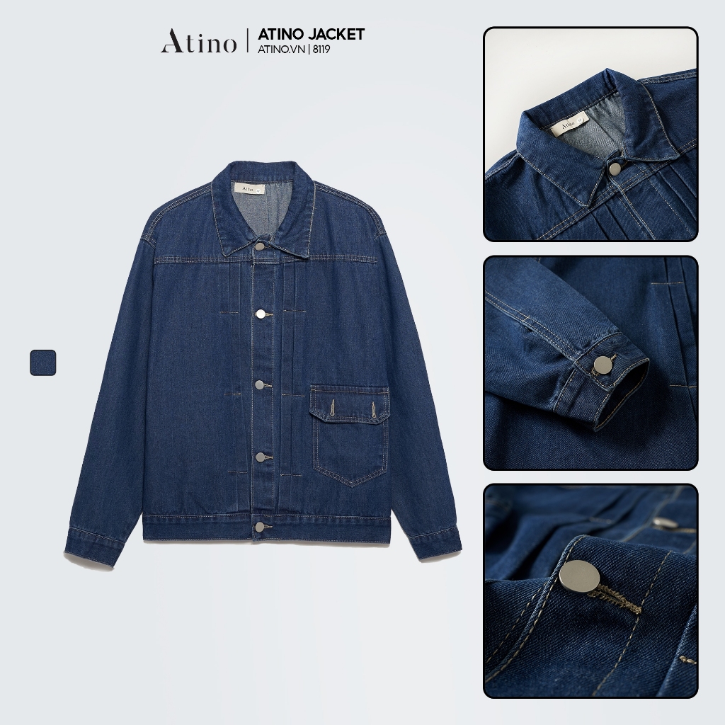 Áo Khoác Nam Jean Jacket ATINO chất liệu vải Jean Cotton ấm áp giữ form