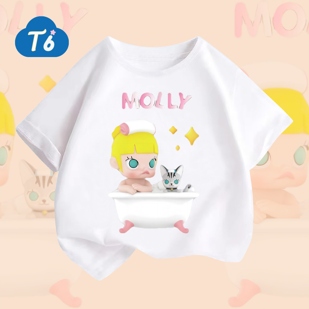T6🔥มาใหม่ ลายเยอะ ผ้าดีมาก🔥เสื้อยืด เสื้อยืดคอกลมแขนสั้น POPMART MOLLY😘100% Cotton 6สี 100-140 เนื้อผ้านิ่ม ราคา  149 บาท*ส่งฟรี