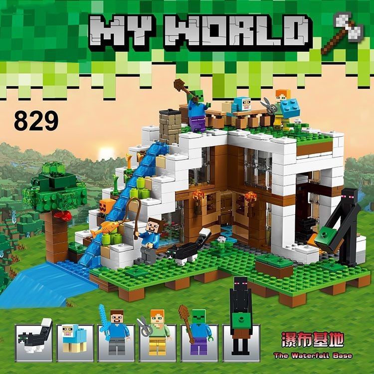 Tương thích với LEGO Minecraft Khối xây dựng Cơ sở thác nước Khối xây dựng Khối xây dựng Đồ chơi xây dựng Quà tặng sinh nhật cho cậu bé Cửa hàng tín dụng