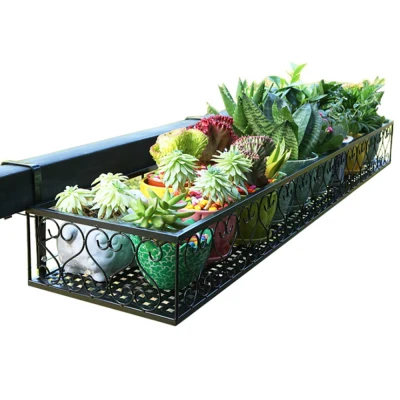 Iron Hang ing Flower Railing Shelf Basket with Hooks Balcony Planter Pots Stand Holder for Outside 1 Tier