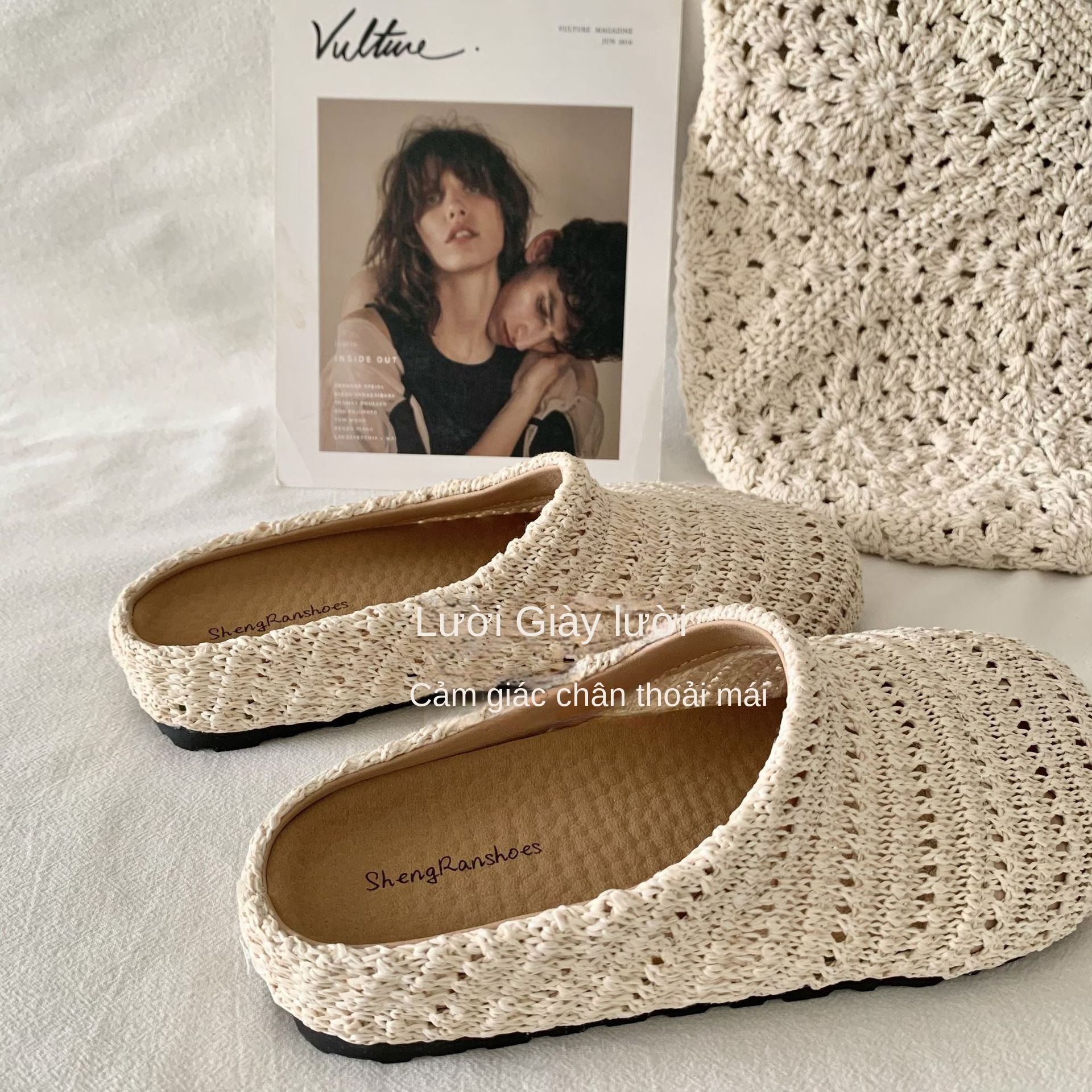 Dép Sục Bít Mũi Thoáng Khí Đan Tay Kiểu Pháp Kiểu Pháp Giày Muller Đế Dày Phong Cách La Mã Đi Ra Ngoài Mùa Hè Cho Nữ