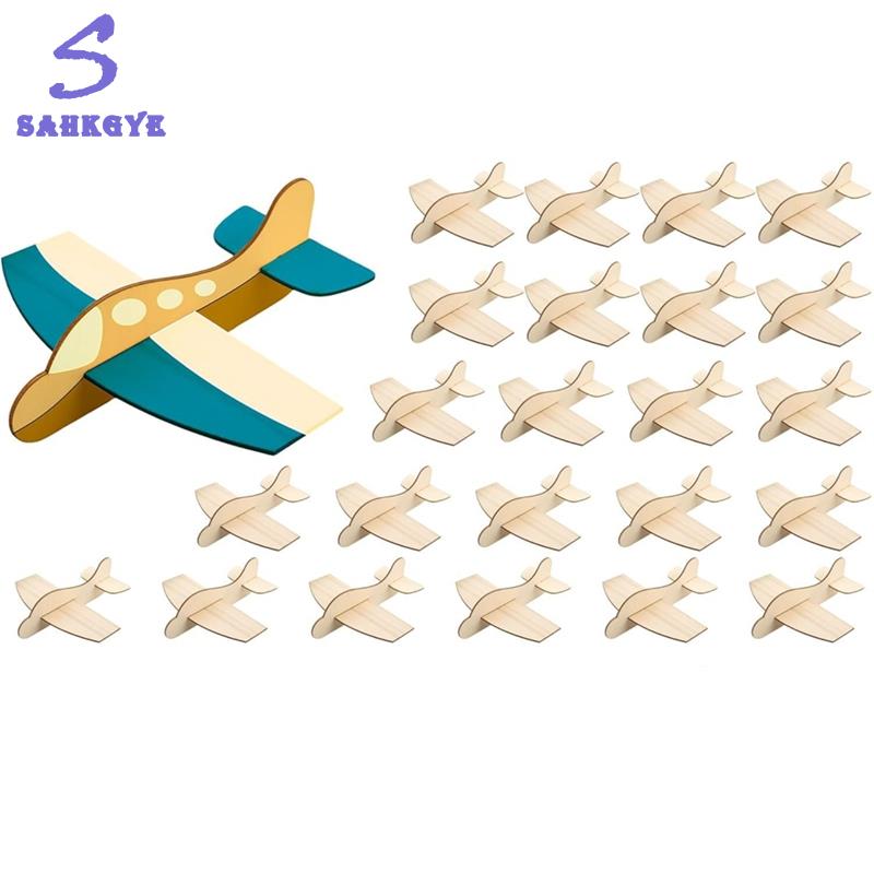 greatbuy666-DIY Crafts Wooden Blank Airplane 24Pcs Kids Painting Toy Glider Gift Unfinished Wood Plane Model for Birthday Party Favors ราคา 595 บาท*ส่งฟรี