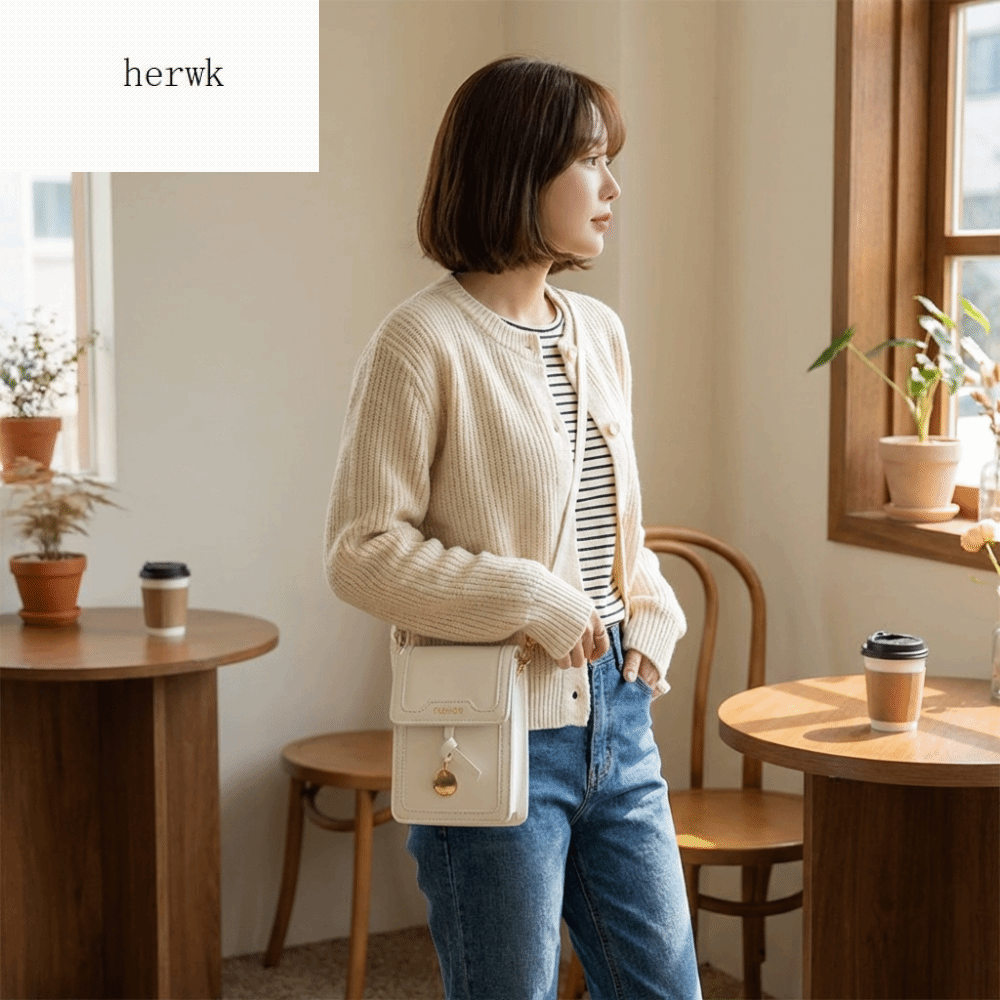 HERWK Độc đáo Túi vuông nhỏ Thời thượng Da sáp dầu Túi đeo chéo Tính khí Kết cấu Quali Túi đeo vai Đi làm