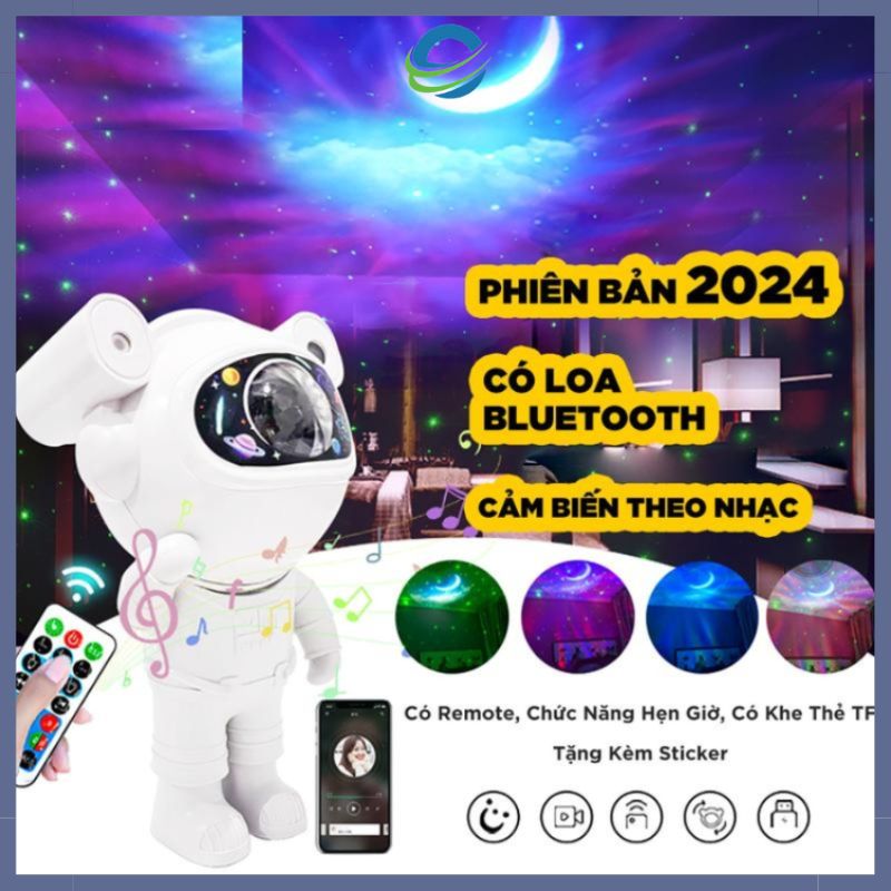 Đèn phi hành gia 2024 Decor phòng có loa bluetooth, Đèn galaxy thiên hà chiếu trăng mây sao, remote điều khiển