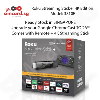 Roku Streaming Stick+ Model 3810R | HD/4K/HDR Streaming Device with Long-range Wireless and Voice Remote with TV Power and Volume