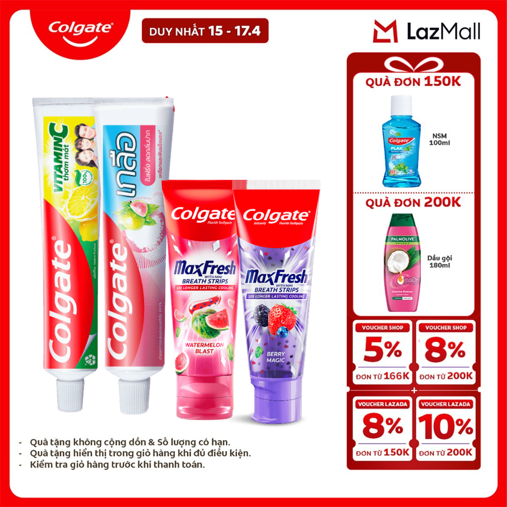 [Chỉ 15-17.4_X2 Voucher giảm đến 18%] Bộ sưu tập Kem đánh răng Colgate vị trái cây