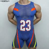INCERUN Bodysuits For Men Sporty Mesh Stitching 3D Digital Printing Jersey No.23 Sleeveless Western Style Overalls #0420
