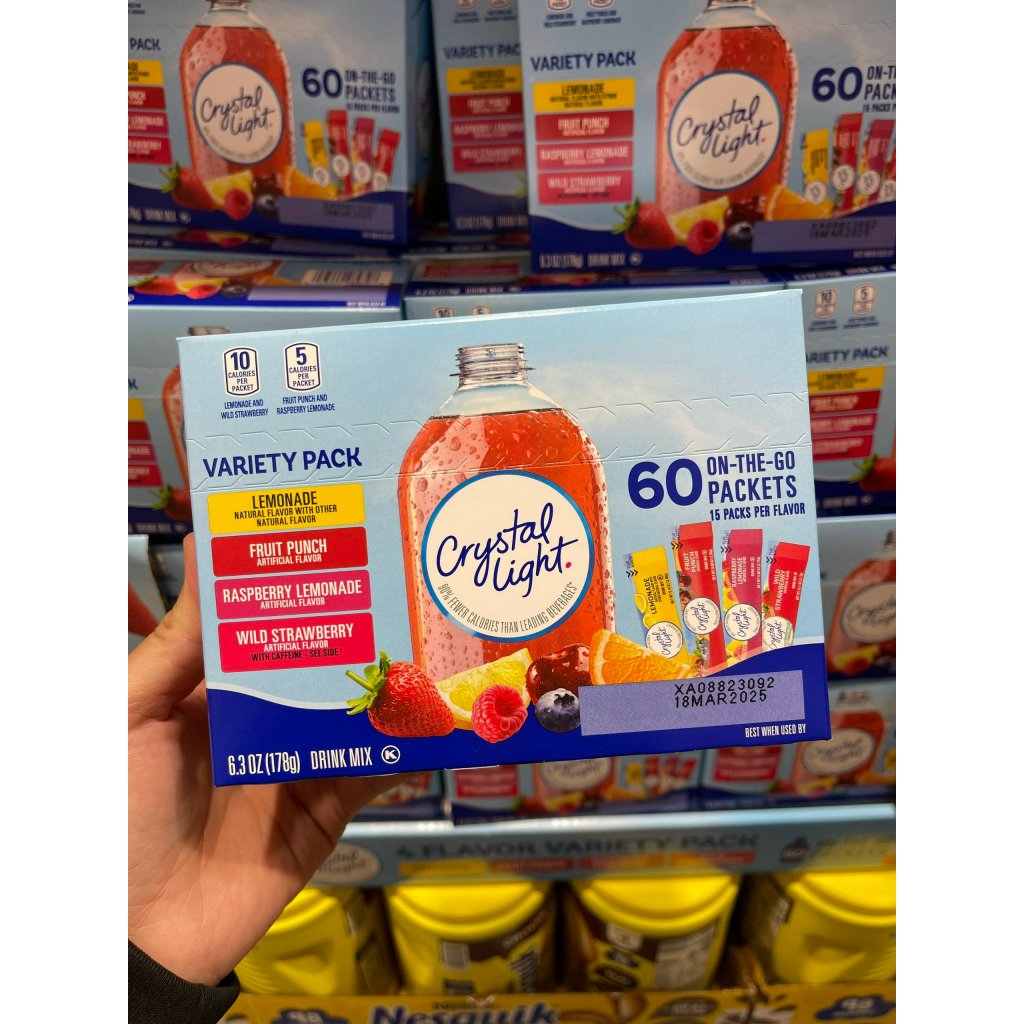 Bột pha nước trái cây không đường Crystal Light Drink Mix Hộp gồm 60 gói đủ 4 vị - SẢN PHẨM CHẤT LƯỢNG CAO, ĐƯỢC YÊU THÍCH SĂN ĐÓN TRÊN THỊ TRƯỜNG HIỆN NAY, HÀNG ĐẢM BẢO DÙNG SIÊU THÍCH MỜI KHÁCH YÊU TRẢI NGHIỆM