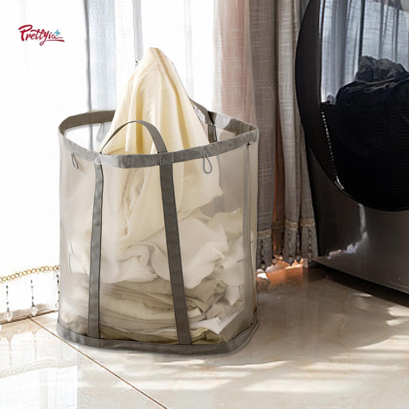 Prettyia Laundry Hamper Laundry Basket Household Portable Mesh Handbag Clothes Hamper Storage Basket for Farmhouse Bathroom Hotel Dorm ราคา 193 บาท*ส่งฟรี