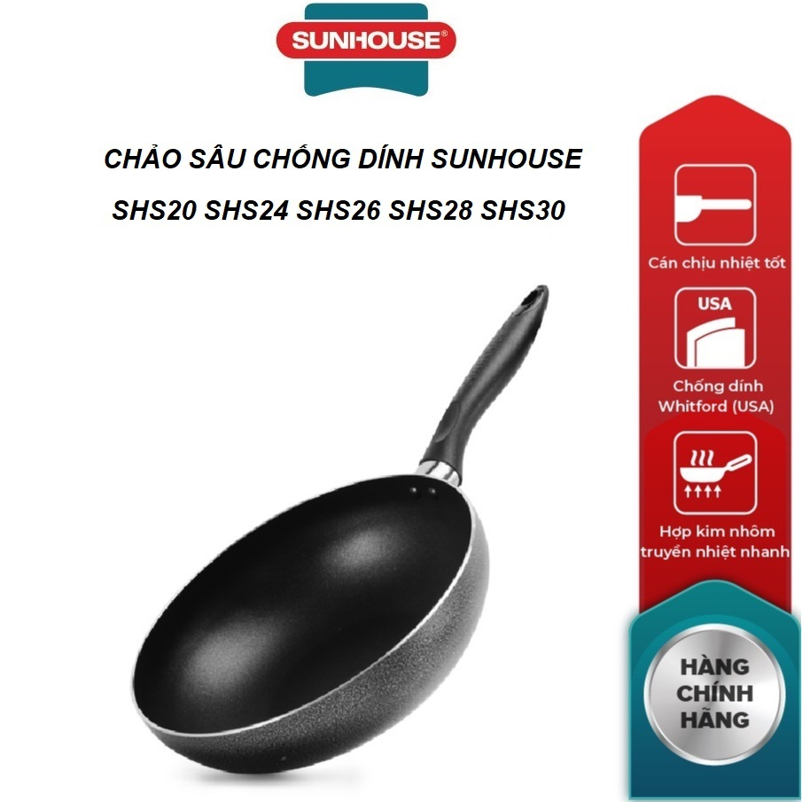 Chảo sâu lòng SUNHOUSE phi 20-30cm (Đen) SHS20 SHS24 SHS26 SHS28 SHS30