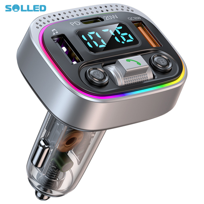 Wireless FM Transmitter For Car TYPE-C PD 20W QC3.0 18W Fast Charger Car Hands-free Kit MP3 Music Player With Colorful Light