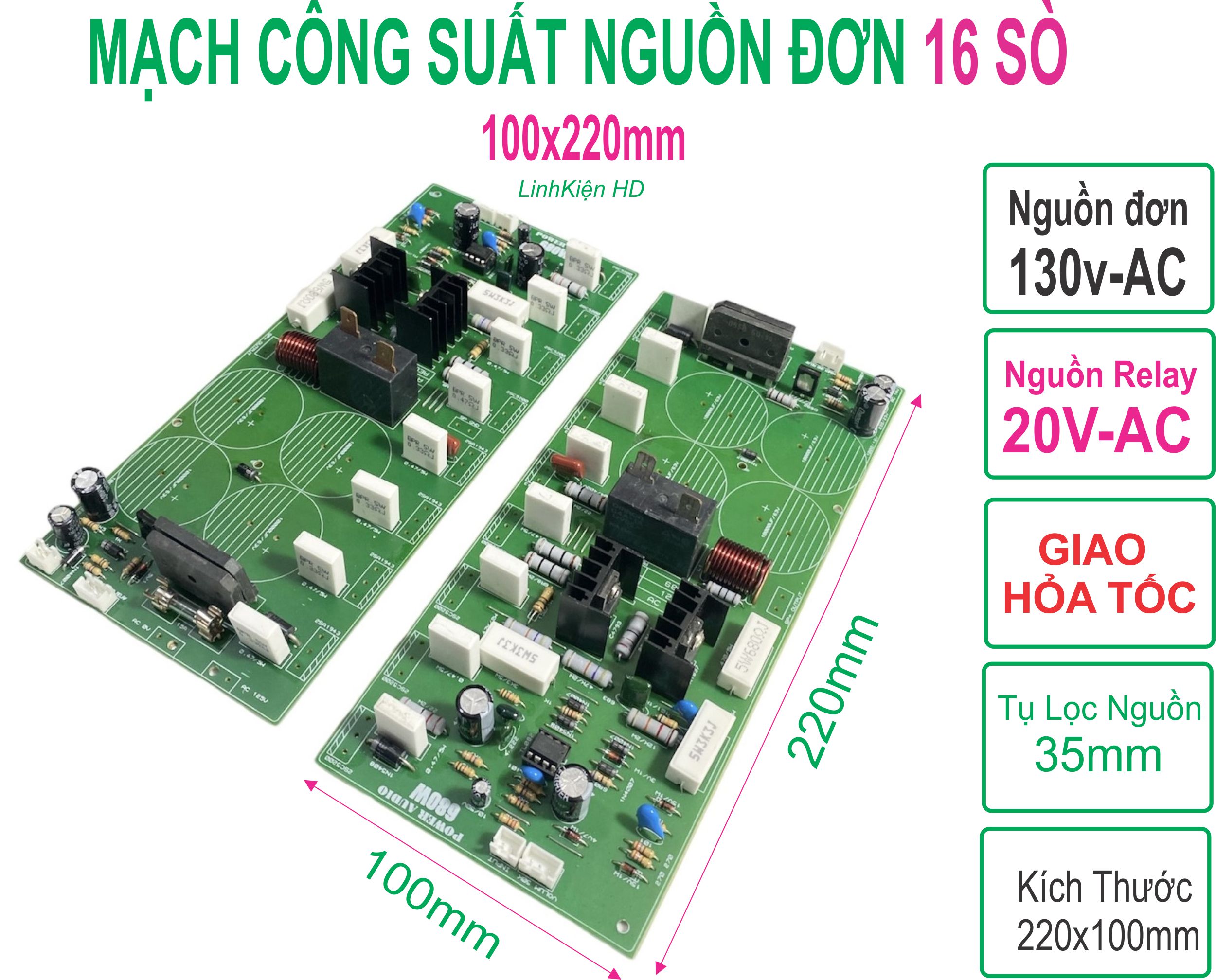 Mạch công suất nguồn đơn 16 sò 105vac đến 130vac - linhkien hd