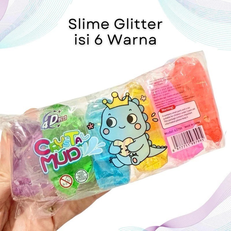 [ MP ] CRYSTAL MUD 1 PACK = 6 PCS MAINAN ANAK SLIME PACK IMPORT 6 WARNA MOTIF LABUBU SANRIO DINO