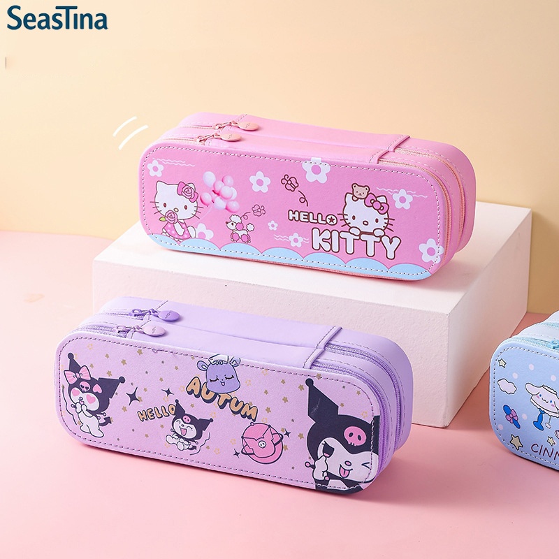 SeasTina Double-layer large-capacity pencil case Kulomi Cinnamon Dog Melody KT Cat pencil case girl elementary school student cute