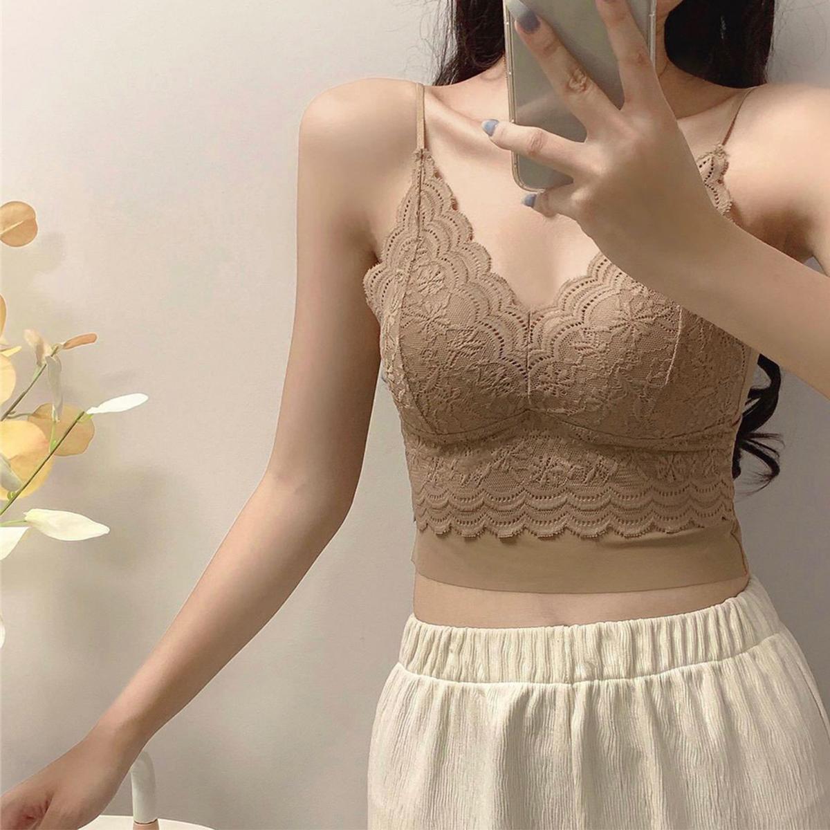 Solid Color Lace Little Suspenders Beautiful Back Hollow Crossover Bra French Pure Desire Underwear ราคา 72 บาท*ส่งฟรี