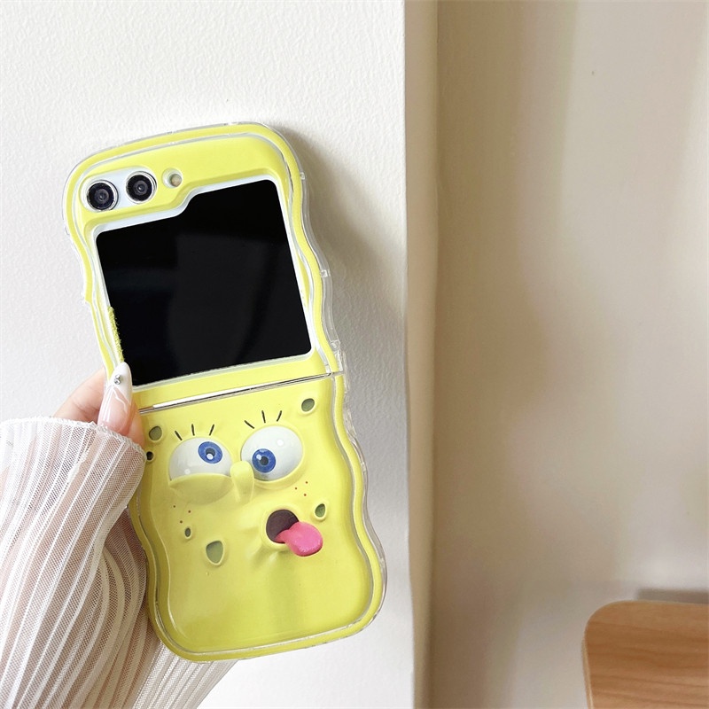 Vui 3D SpongeBob Khung ốp điện thoại cho Samsung Galaxy Z lật 4 3 5 Z flip5 zflip5 xoăn mềm lượn són